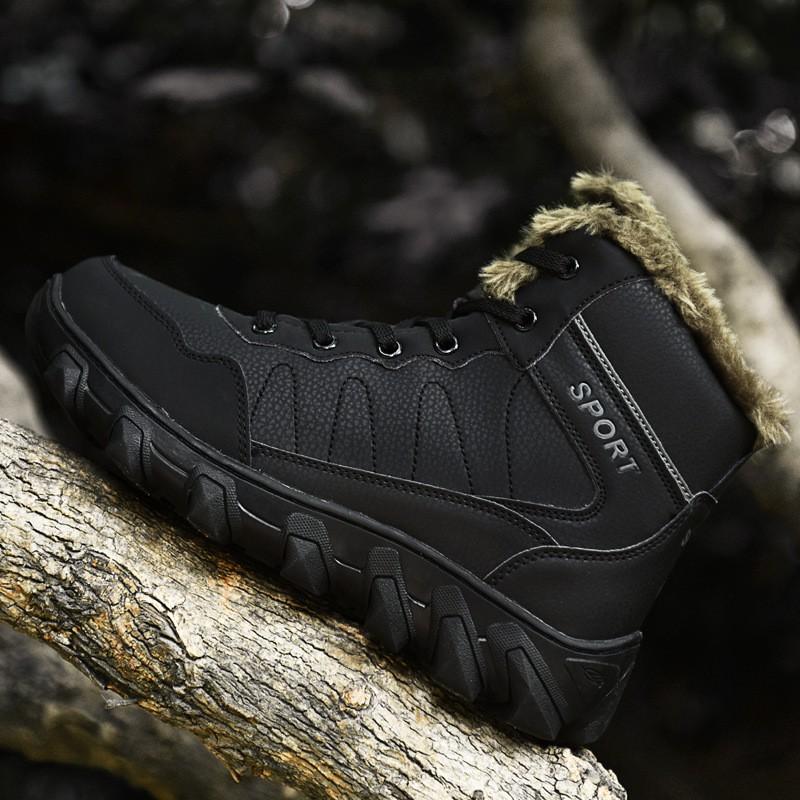 Mens Winter Snow Boots With Faux Fur Lining High-Top Outdoor Hiking Shoes Warm Thick Sole Rubber Bottom