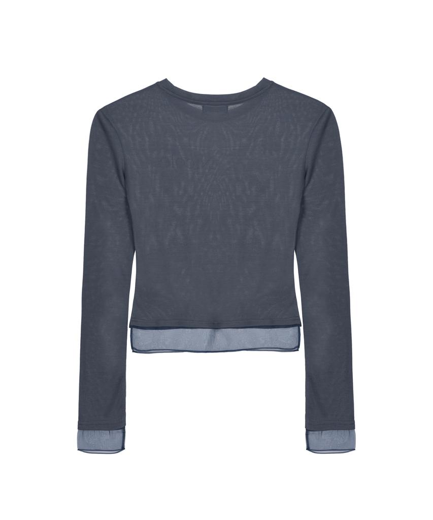 Nigaennikol Nicole Sheer Layered Logo Sleeve Top_Navy