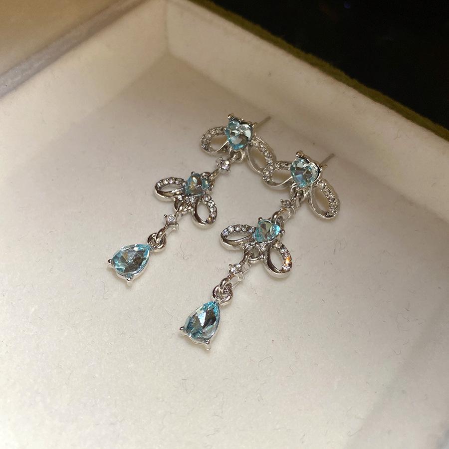 Heart Water Drop Crystal Tassel Earrings Exquisite Trendy Jewelry