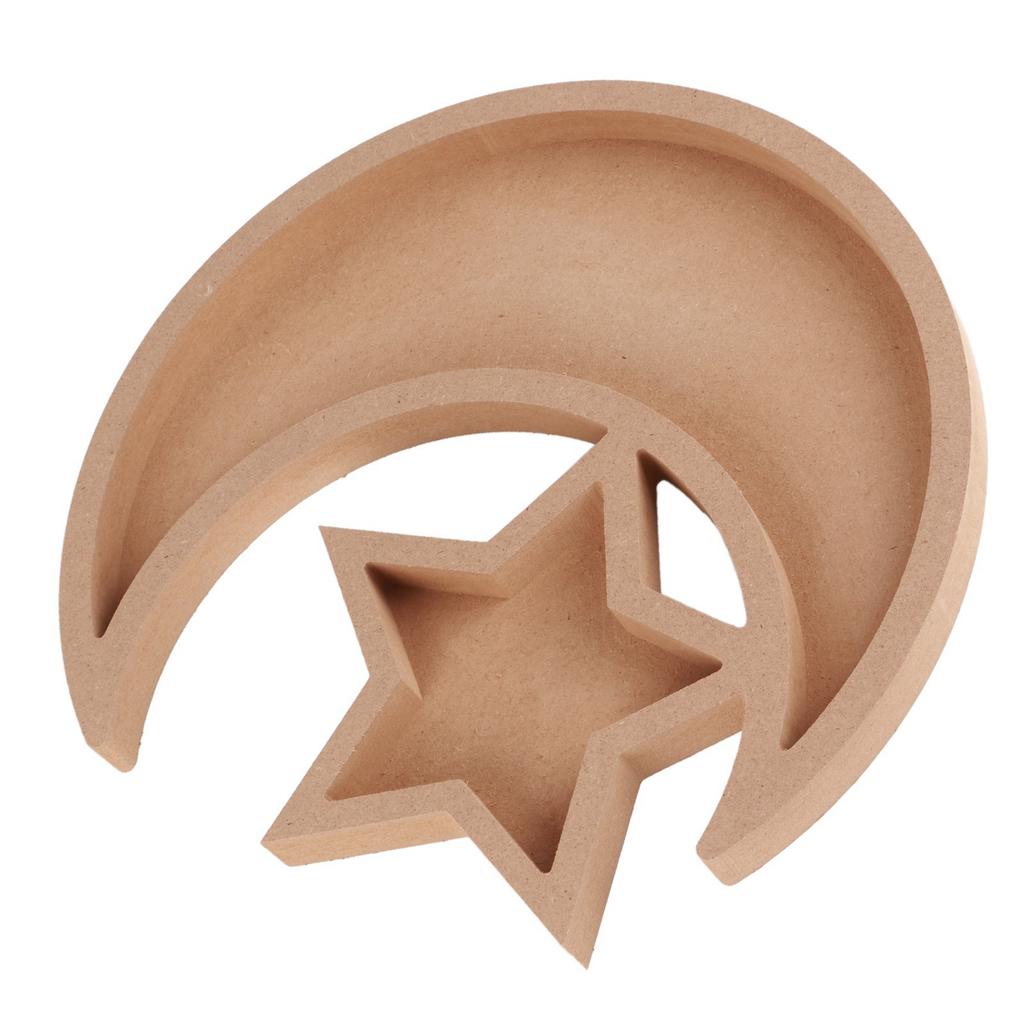 Eid Wooden Dessert Tray Cute Shape Multifunctional Ramadan Wood Moon Tray for Home Ramadan Party