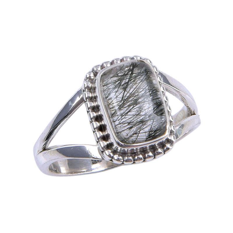 Natural Black Rutile Gemstone Handmade 925 Sterling Silver Gift Ring S.6.5 s7s23
