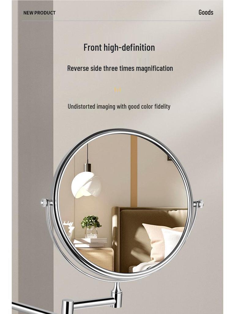 Wall-Mounted Folding Lighted Makeup Mirror for Bathroom or Dormitory