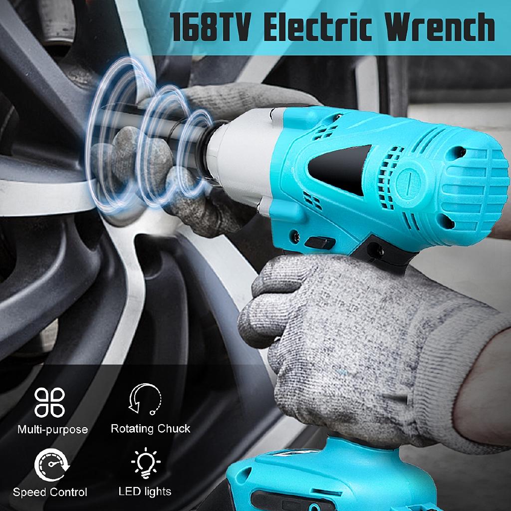 AC 100-240V 50-60H Cordless Impact Wrench Machine Set 19800mAh Electric Drill Hammer Tool 19800mah Li-lon Battery W/ LED Light New