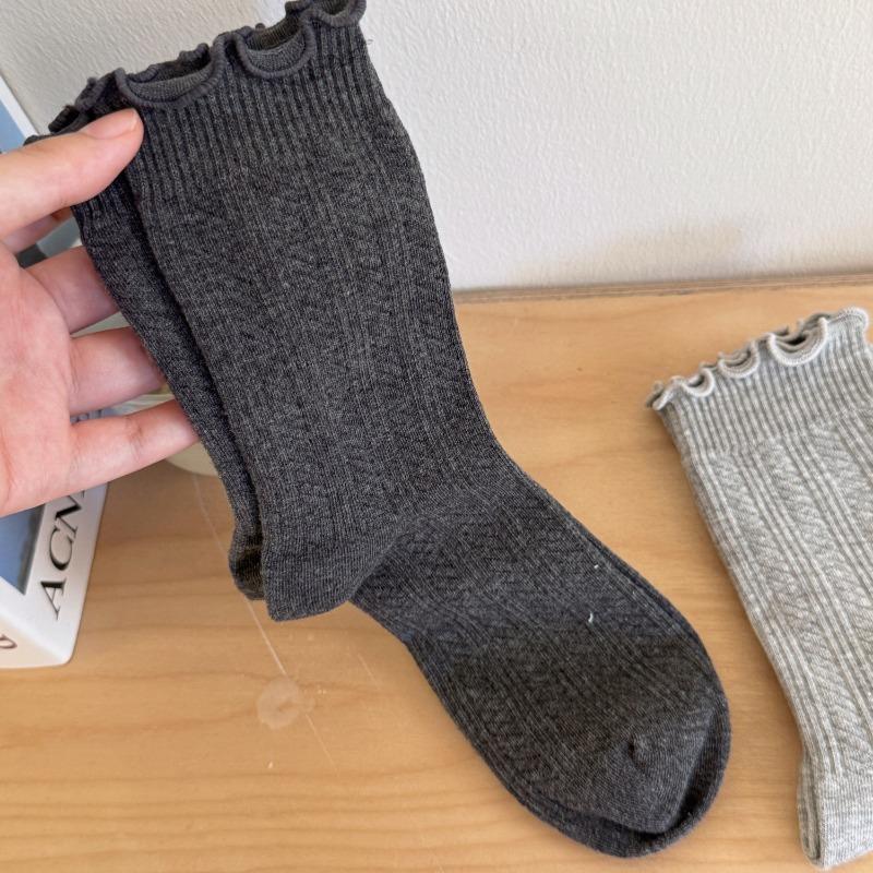 

Носки с краем в виде черного гриба, Женские носки до середины икры, Носки из гребенного хлопка, Носки махровые в балетном стиле с вертикальными полосками 1 pair темно-серого