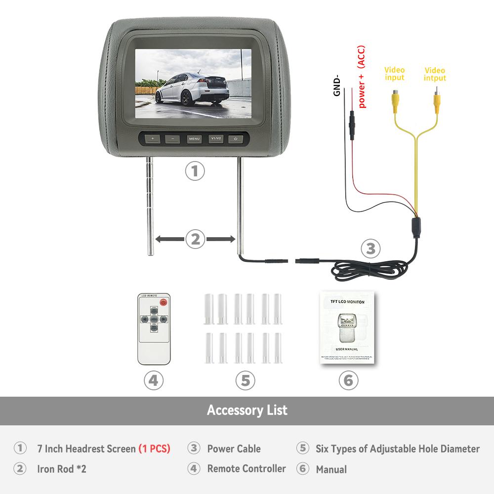 

7-дюймовый автомобильный подголовник с монитором, подголовник с экраном, подушка с монитором, универсальный AV-вход, ЖК-дисплей, пульт дистанционного управления 7 inch