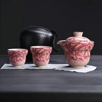 Ru Kiln Tea Set National Color Heavenly Fragrance  Portable Tea Pot Easy To Store for Business Trips One Pot Two Cups