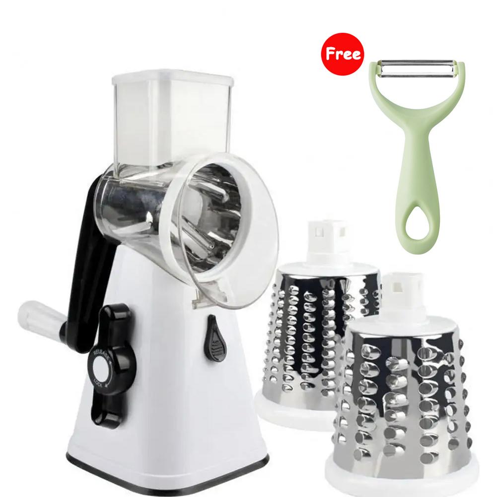 Rotary Cheese Grater with Peeler Manual Vegetable Slicer with Non-slip Suction Base Peanut Nuts Grinder Vegetable Shredder