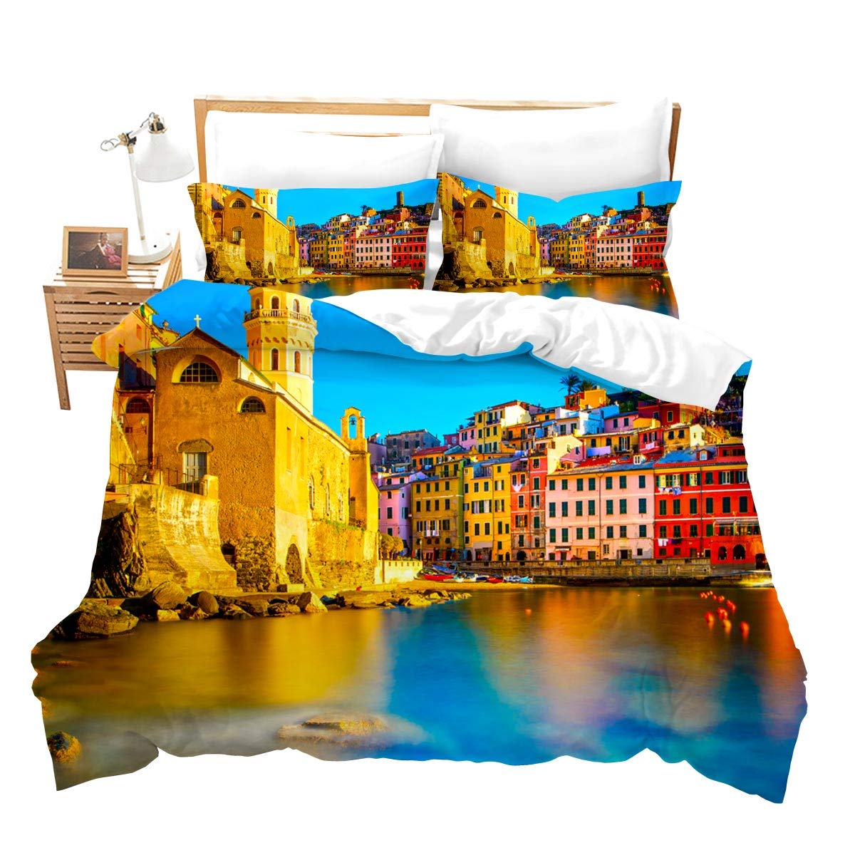 

Romantic European Town Bedding Set Cityscape Duvet Cover Night Scenery Comforter Twin King Size EU single(135x200cm)