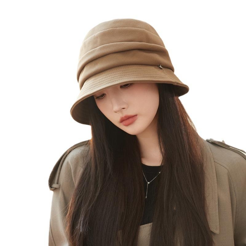 Spring and autumn hat women's season solid color curled brim bucket hat literary versatile washbasin hat