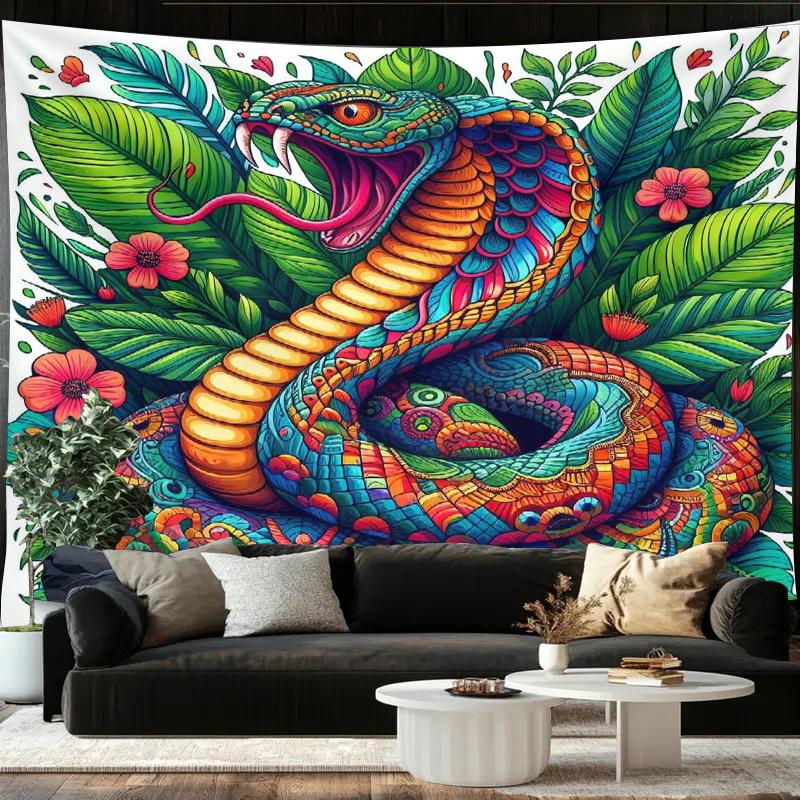 Snake Coils Around The Flower Bed Digital Printing Polyester Wall Tapestry Suitable For Use In Living Rooms Bedrooms Bars Party