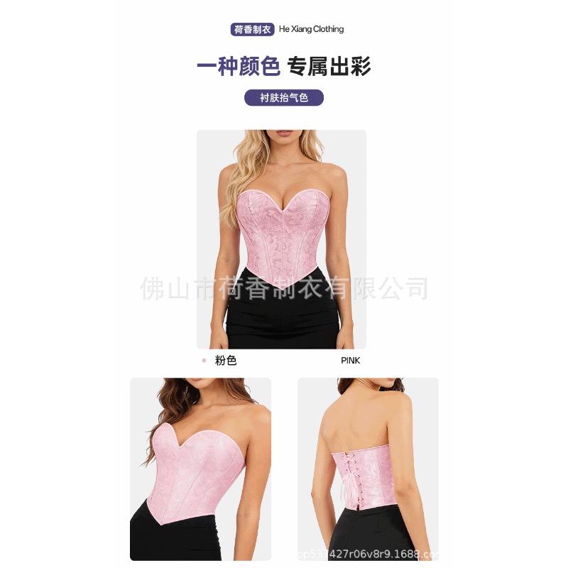 Pink Floral Strapless Boned Corset Top Women Waist Cinching Shapewear Bustier