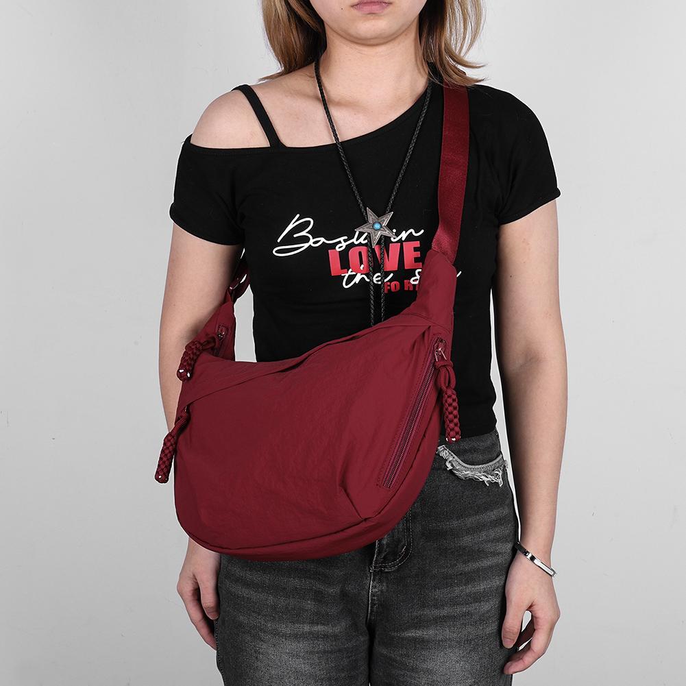 Nylon Crossbody Bag with Zipper Trendy Crescent Bag with Adjustable Strap Hobo Shoulder Bag Lightweight Shoulder Purse for Women