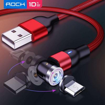 ROCK Magnetisk USB-kabel for iPhone-lader 540 graders roterbar USB Type C-kabel for Xiaomi Samsung Magnetisk lading Micro USB-kabel
