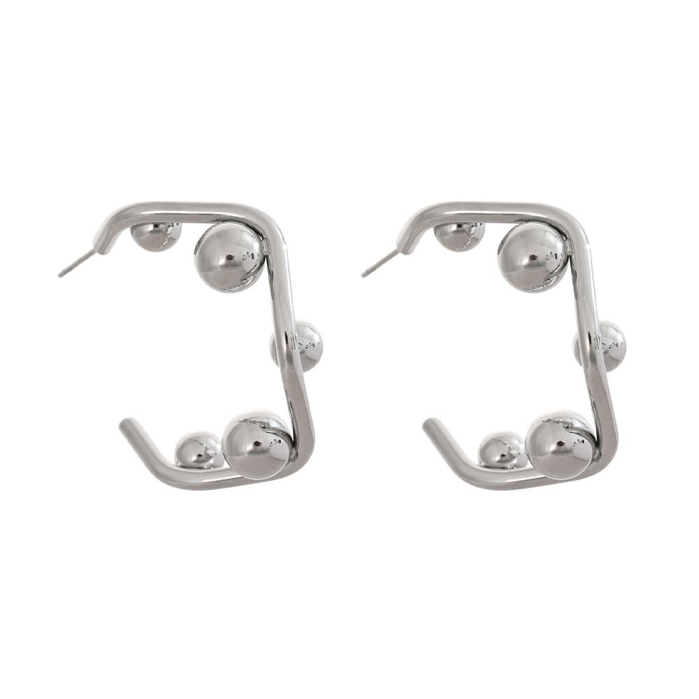 

Yhpup Stylish Unique Stainless Steel Round Beads C-Shape Huggie Earrings Prevent Allergy Distinctive Daily Jewelry for Women