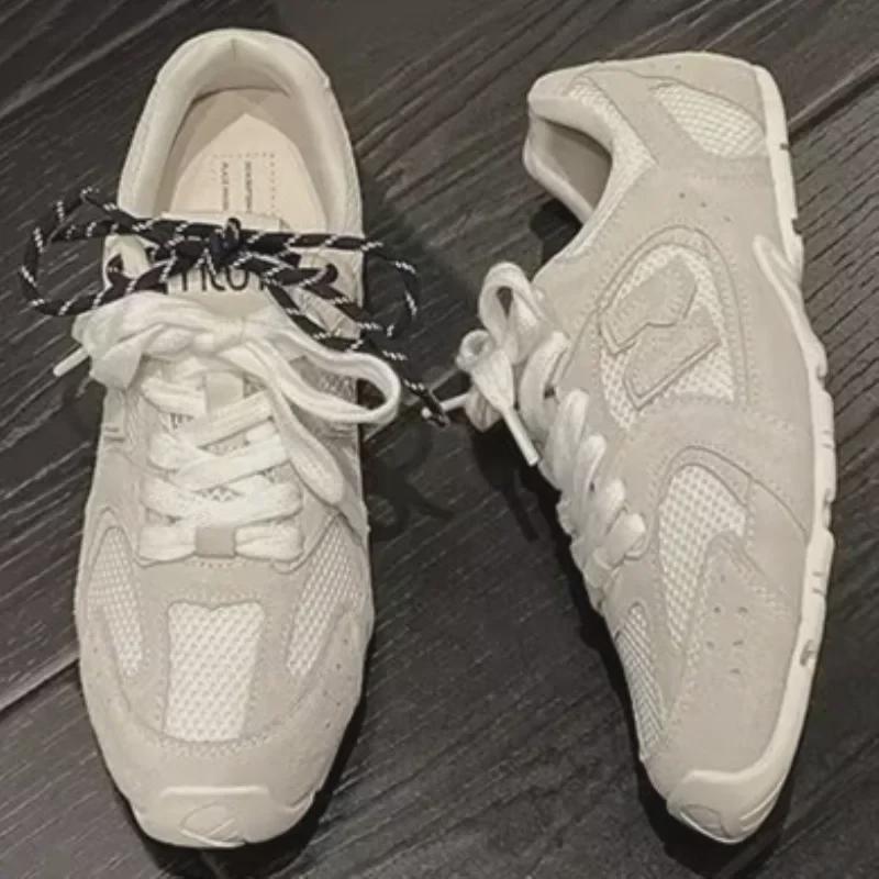 Genuine Leather Retro Women's Mesh Breathable Flat Sneakers - Early Spring 2025 Collection