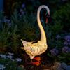 Solar Swan Garden Ornament Hand-Painted Outdoor Decorative Figurine Waterproof