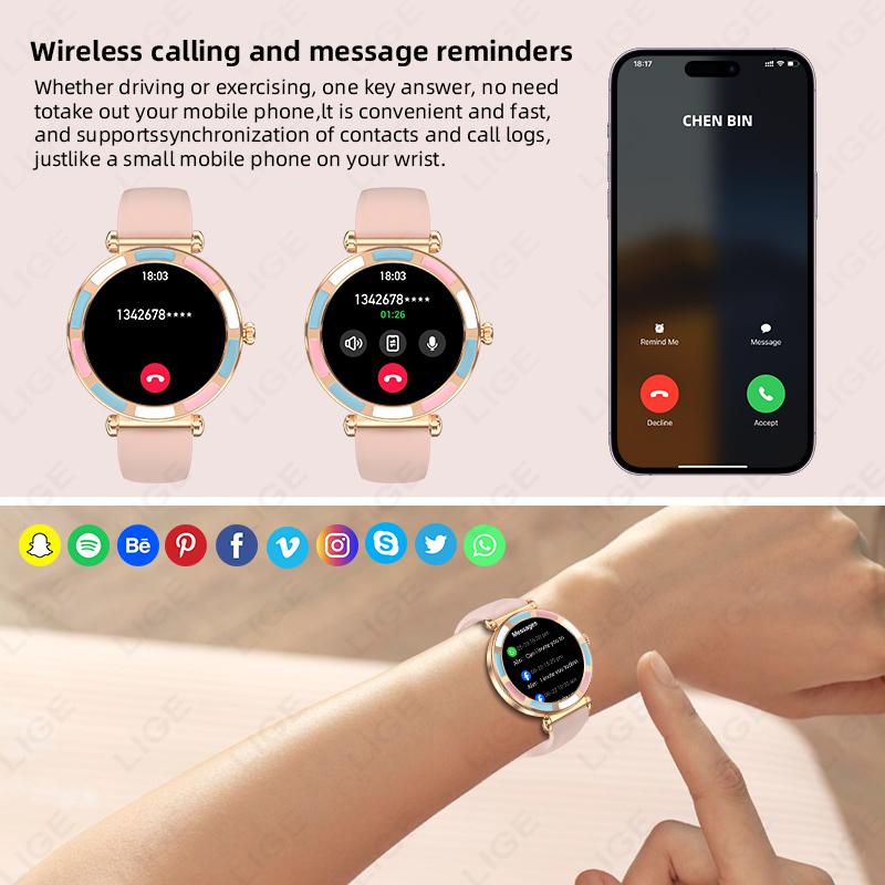 Fashion Smart Watch for Ladies Bluetooth Call DIY Custom Dial Heart Rate Sport Bracelet Waterproof Female Smartwatch Women