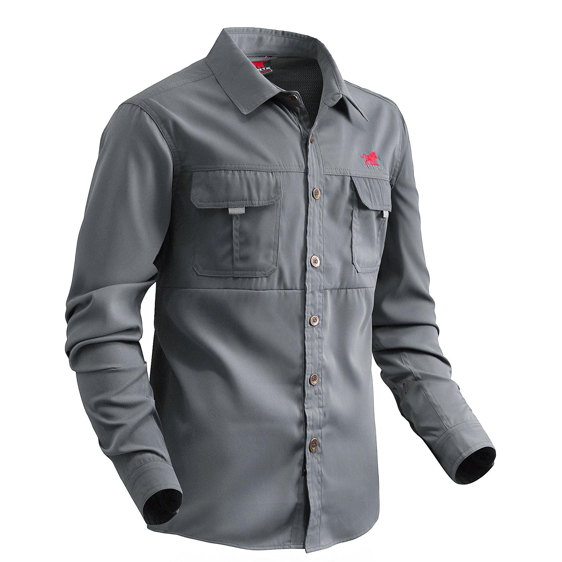 Весна и осень мужская повседневная рубашка с длинным рукавом для отдыха на природе — фото 2