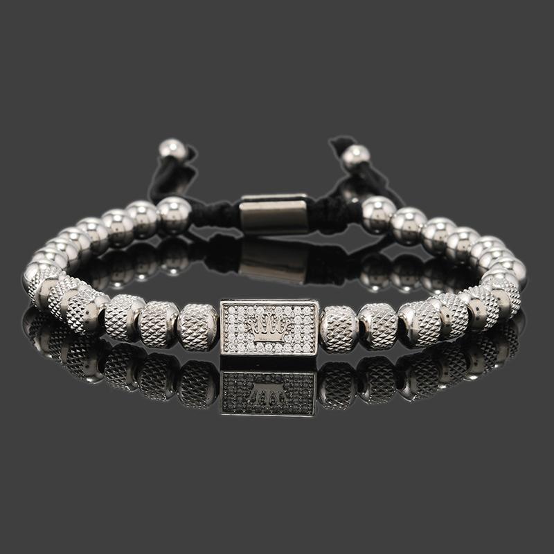 Perles en Acier Inoxydable de Luxe Breloques Couronne Bracelets Homme Bijoux Faits Main Cadeau black
