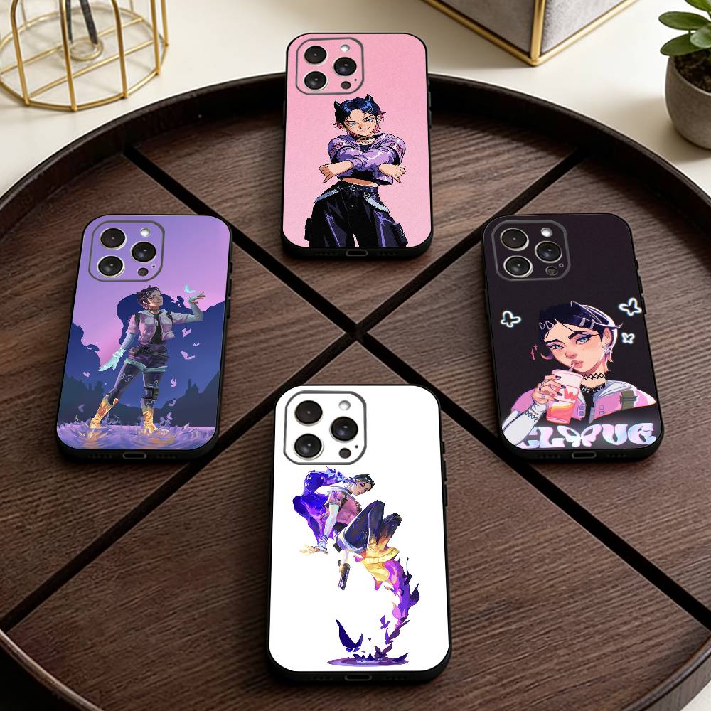 Popular V-Valorant C-Clove Phone Case For iPhone 17,16,15,14,13,12,11 Plus,Pro Max,XS,Soft Silicone Black Cover