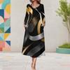 Women Plus Size V Neck Long Sleeve Halloween Printed A Line Midi Dress With Pockets