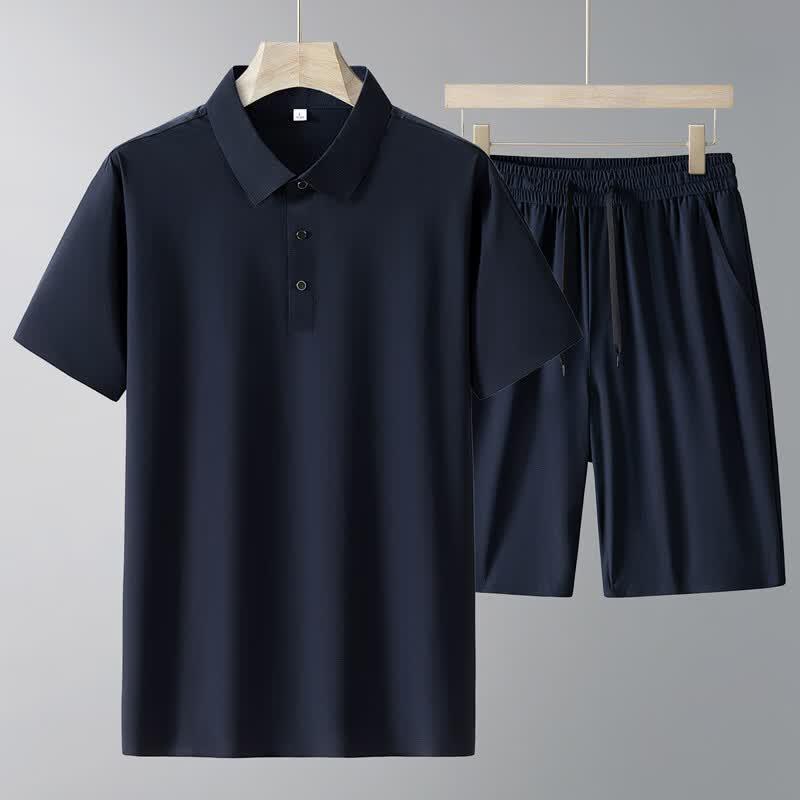 Men's Summer Ice Silk Polo Shirt Set