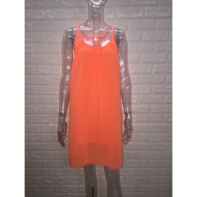 Gonna con bretelle da donna a quadri con inserti, schiena scoperta, abito in chiffon, taglia grande