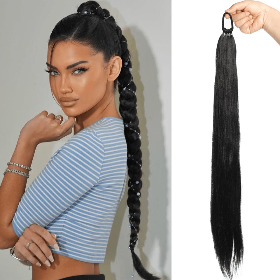 Estensioni Coda di Cavallo Sintetica Liscia Lunghe 70CM Elastico Versatile Parrucca Elegante Pezzi di Capelli per Donne alla Moda