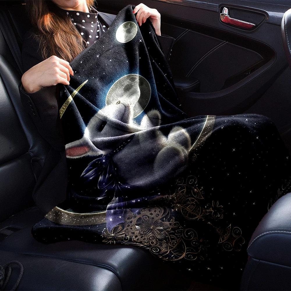 1pc rabbit moon blanket Lightweight Flannel Throw for Sofa Bed Travel Camping Livingroom Office Couch Chair
