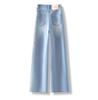 Light Blue Floral Embroidered Women's Curved Leg Jeans - New Chinese Style, Thin, Loose, Hip-Covering, Straight Leg for Spring and Autumn