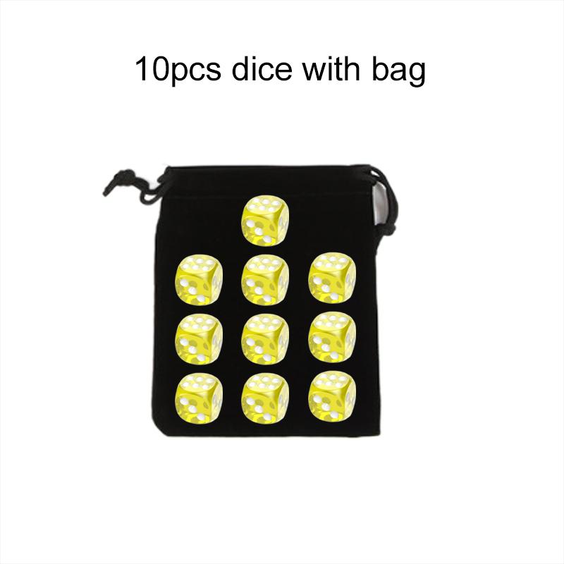 10pcs 14mm Round Corner Game Dice Set with Bag 6-Sided Acrylic Transparent Dices for Tabletop Game Entertainment Party Games TMZ