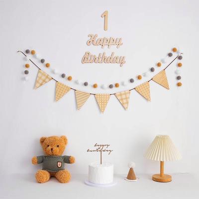 Simple Wooden Flag Pulling Flag Forest Birthday Dress Listing Wall Hairball Photography Props Wood Products