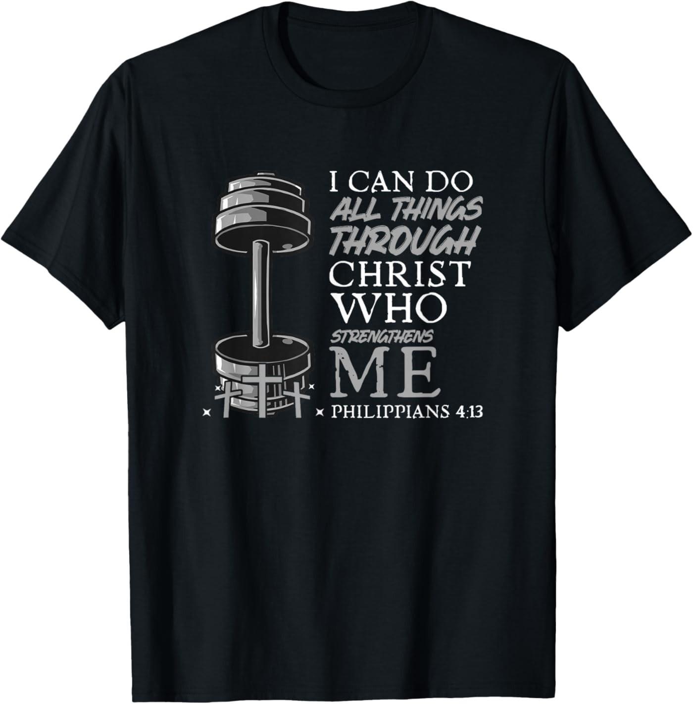 Can Do All Things Weightlifter Christian Gym Bible Verse T-Shirt L