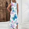 Women Sleeveless Floral Print Casual Loose Fit Long Dress Round Neck Side Slit Summer Maxi Dress for Daily Wear