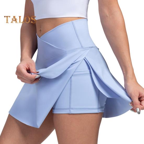 

Женская теннисная юбка с карманом и высокой талией для гольфа, летняя повседневная спортивная юбка для бега, пиклбола, тренировок с внутренними шортами S светло-синий