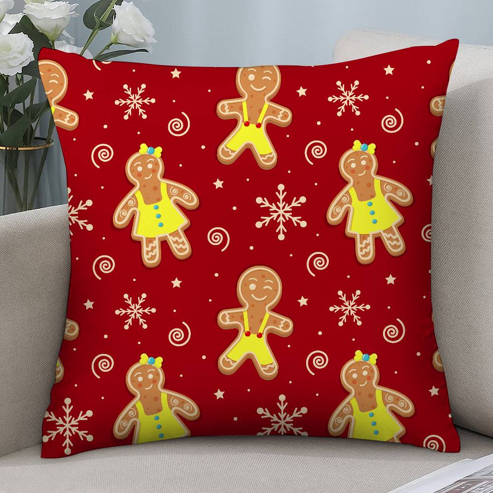 Cute Gingerbread Man Christmas Pillow Case Short Plush Double-sided Print Square Throw Pillow Covers Sofa Home Cushion Decor