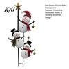 Decorative Holiday Post Vintage Metal Christmas Snowman Ground Stake, Distressed Yard Sculpture with Three Climbing Snowmen Entryway Decoration