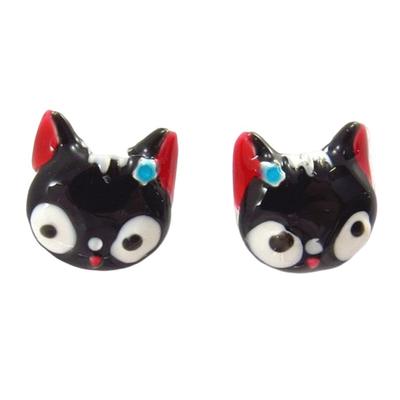 [R8187] - Black 'Cats' Designer Earrings - 13x12 Mm