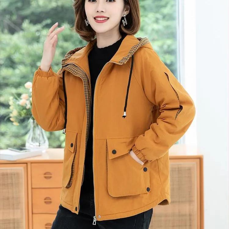 

Women s Autumn Winter Fleece Jacket Middle-Aged Mother Korean Version Casual Hooded Warm Jacket M жовтий