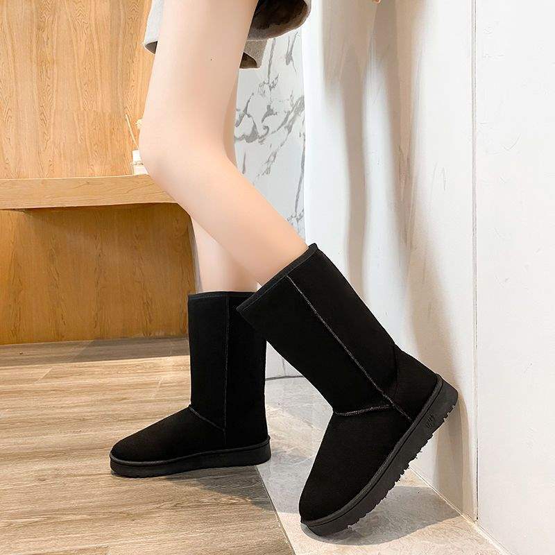 Snow boots women s medium boots flat-bottomed fluffy cotton boots four-season velvet four-season buckle warm medium tube cotton shoes women s shoes 35