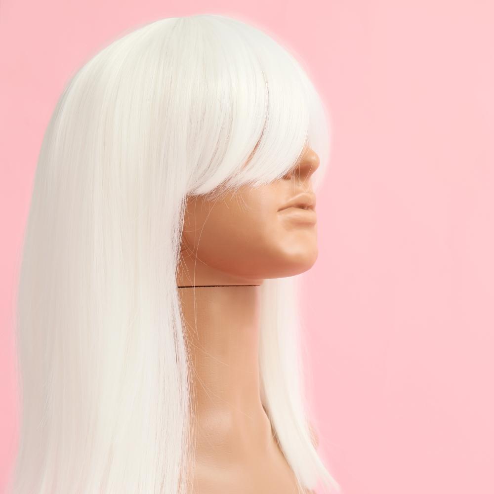 Long white wig 100 cm cosplay anime manga hair straight bangs cap