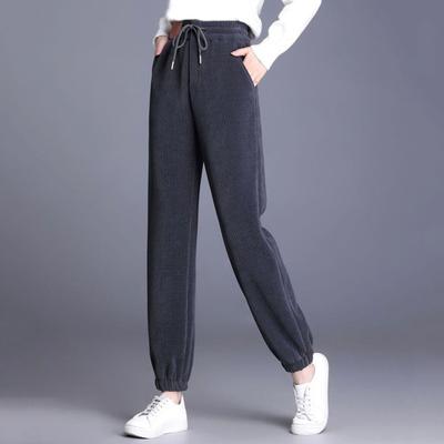 Damskie spodnie na jesień i zimę Gruby pluszowy sznurek Elastyczne kieszenie w pasie Opaska na kostce Termiczna, odporna na zimno Pure Color Luźne damskie Casual Harem