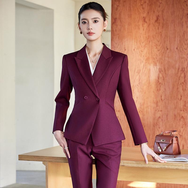 Yumeiya Elegant Professional Suit Set - Spring Thick Style Waist-Slimming Long-Sleeved Workwear Uniform.