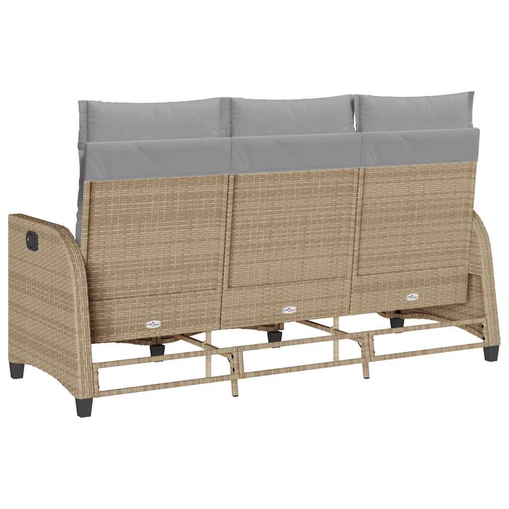 Garden Sofa with Reclining Function L Shaped Beige Poly Rattan