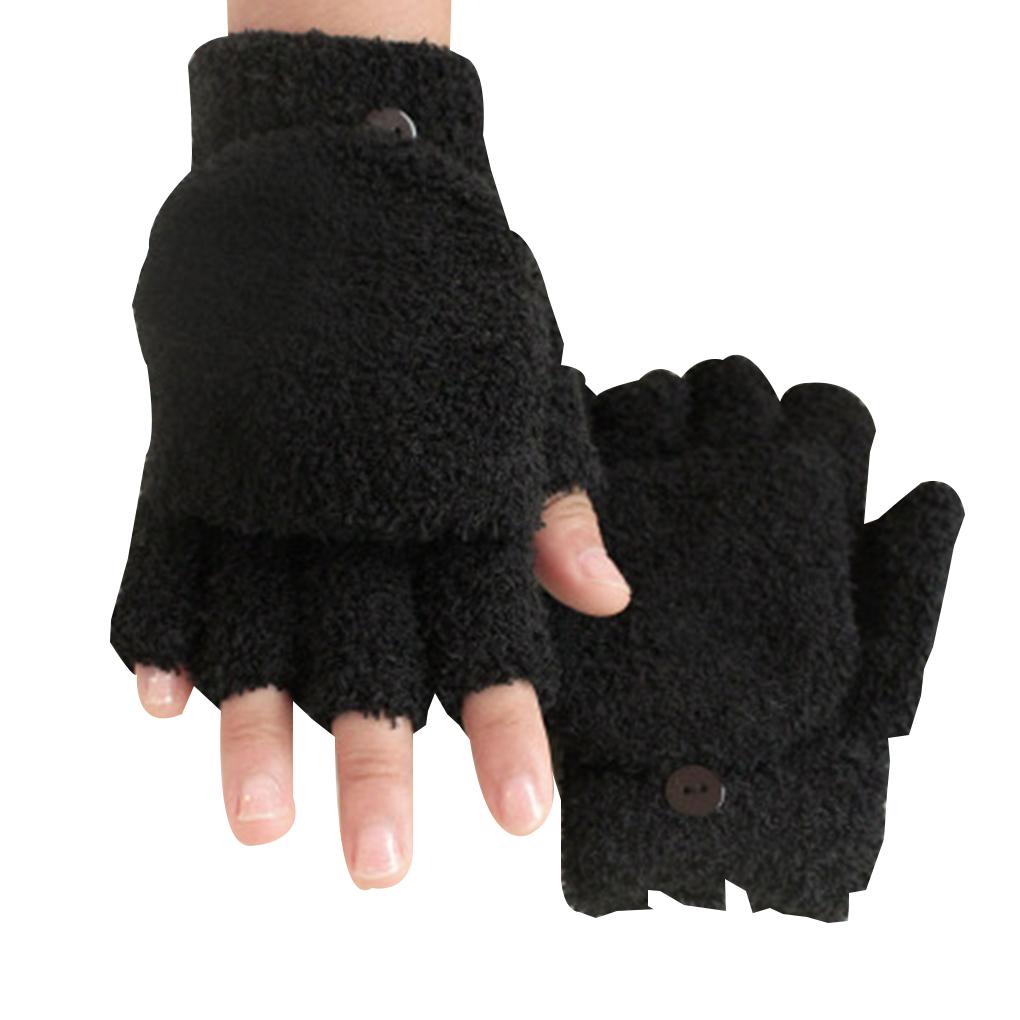 1Pair Women Men Soft Coral Fleece Gloves Half Finger Mittens Winter Warm Gifts