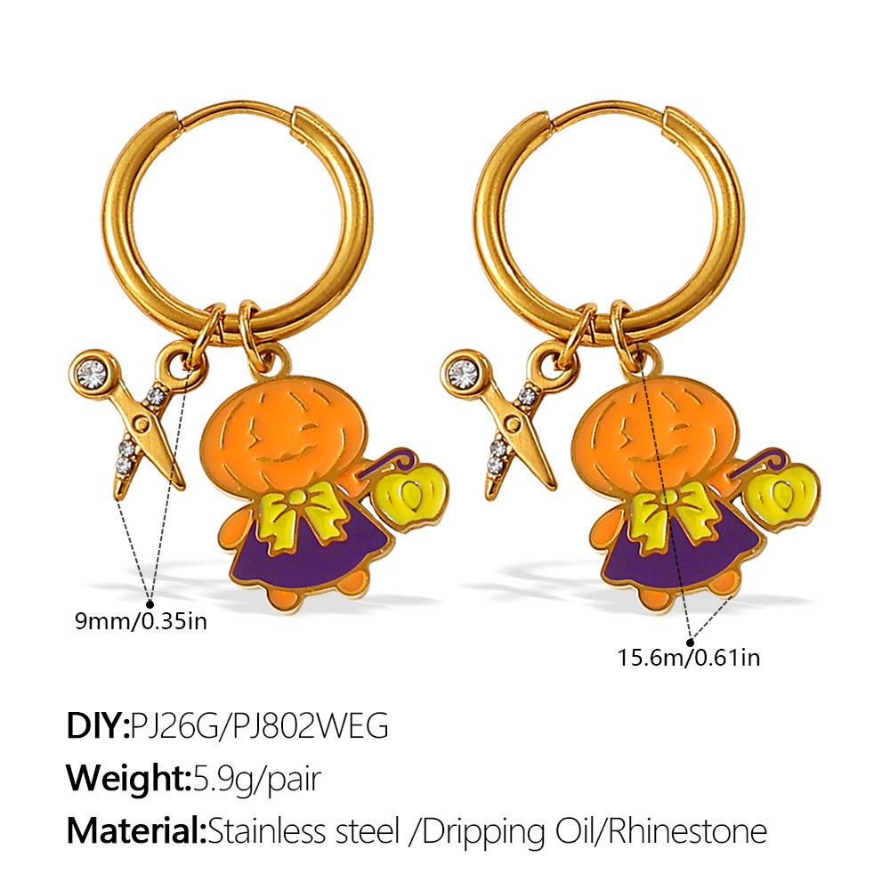 European & American Christmas Pumpkin Pendant Earrings: 18K Gold-Plated Stainless Steel, Versatile Drip Oil Design for Women