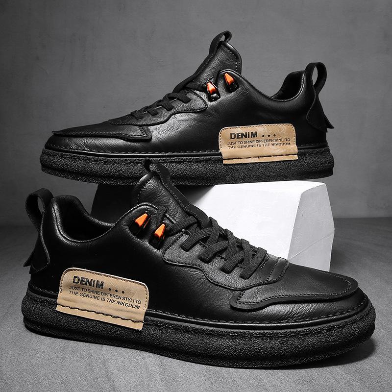 

Board shoes men s European station men s shoes casual shoes versatile men s leather flat shoes men s trendy brand men s shoes white shoes 44 чорний