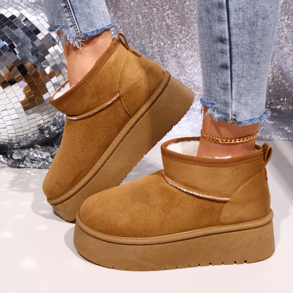 Women Ankle Boots Thick Plush Platform Snow Boots Women Winter Keep Warm Fur Cotton Shoes Woman Slip-On Thickened Fluff Shoes