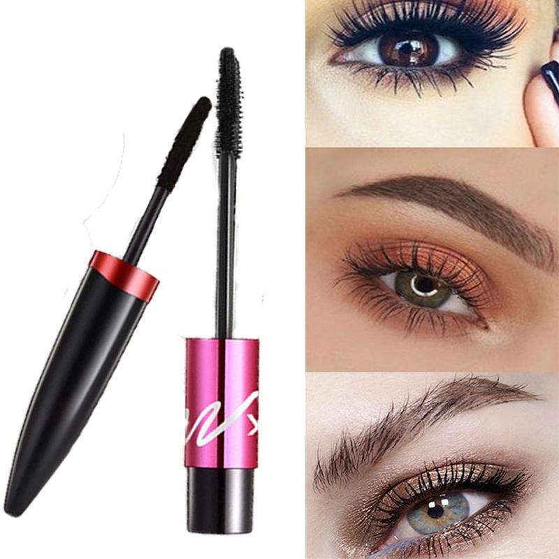 Black Mascara Waterproof Silk Fiber Volume Double Effect Long Lasting Lengthening Curling Eyes Makeup