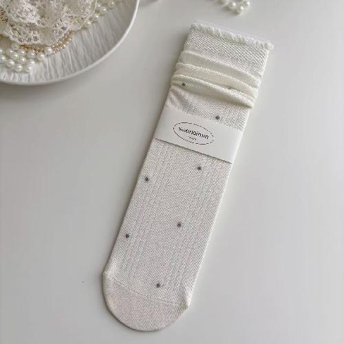 Pink Socks Women Spring and Summer Hollow Thin Breathable Women Socks Ballet Style Floral Print Polka Dot Medium Tube Socks Gift